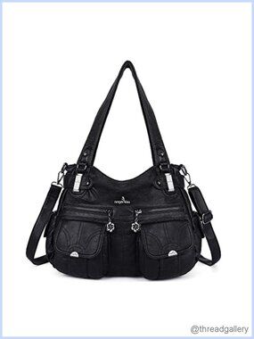 Designer Handbag Large Double Zipper Multi Pocket Washed Leather Purse Satchel